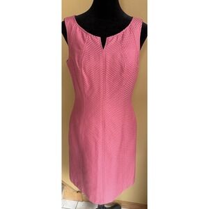 Talbots Pink Sheath Dress Cotton Silk Sleeveless Split Neck Woven Texture Sz 6P